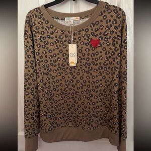 C&C California Heart Leopard Crew Neck Sweater